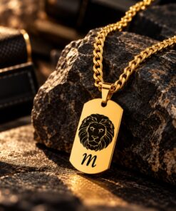 Heren ketting met sterrenbeeld Titanium hanger graveren leeuw stier en eigen initialen
