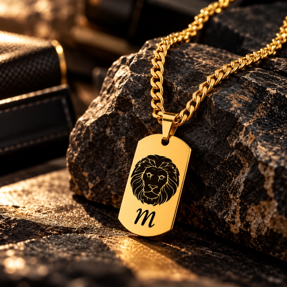 Heren ketting met sterrenbeeld Titanium hanger graveren leeuw stier en eigen initialen