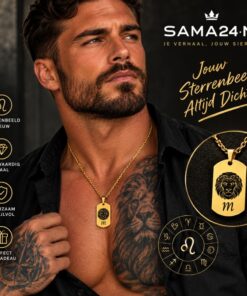 Heren ketting met sterrenbeeld Titanium hanger graveren leeuw stier en eigen initialen