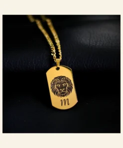 Men's necklace with zodiac sign Titanium pendant engraving lion bull and own initials