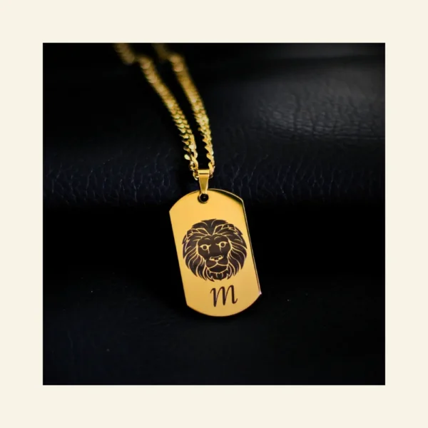 Collier pour homme avec signe du zodiaque, pendentif en titane gravé lion taureau et initiales personnelles