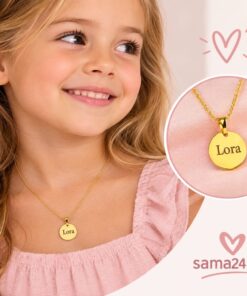 Collier enfant avec lettre et image à graver Doré