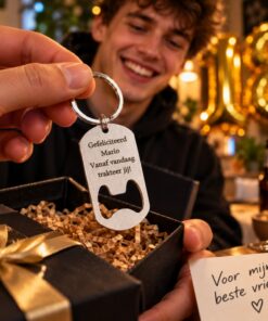 Sleutelhanger met flesopener als 18e verjaardagscadeau voor jongen